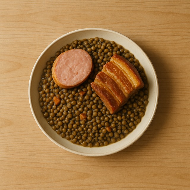 Salted pork with lentils 
